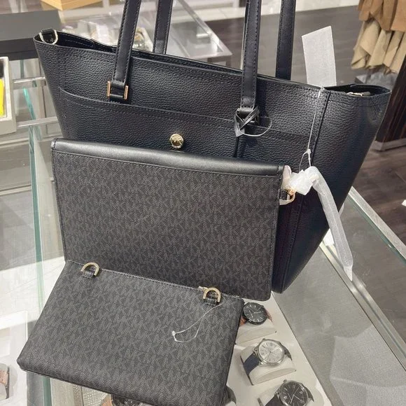 Michael Kors Maisie Large Pebbled Leather 3-in-1 Tote Bag Black Multi Gold - Picture 3 of 7